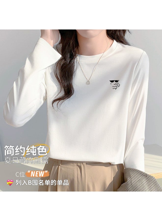 LANG SHA Women'S Long Sleeve Round Neck T-Shirt, Versatile Solid Color Print Base Layer Top, T-Shirt For Women - Image 4