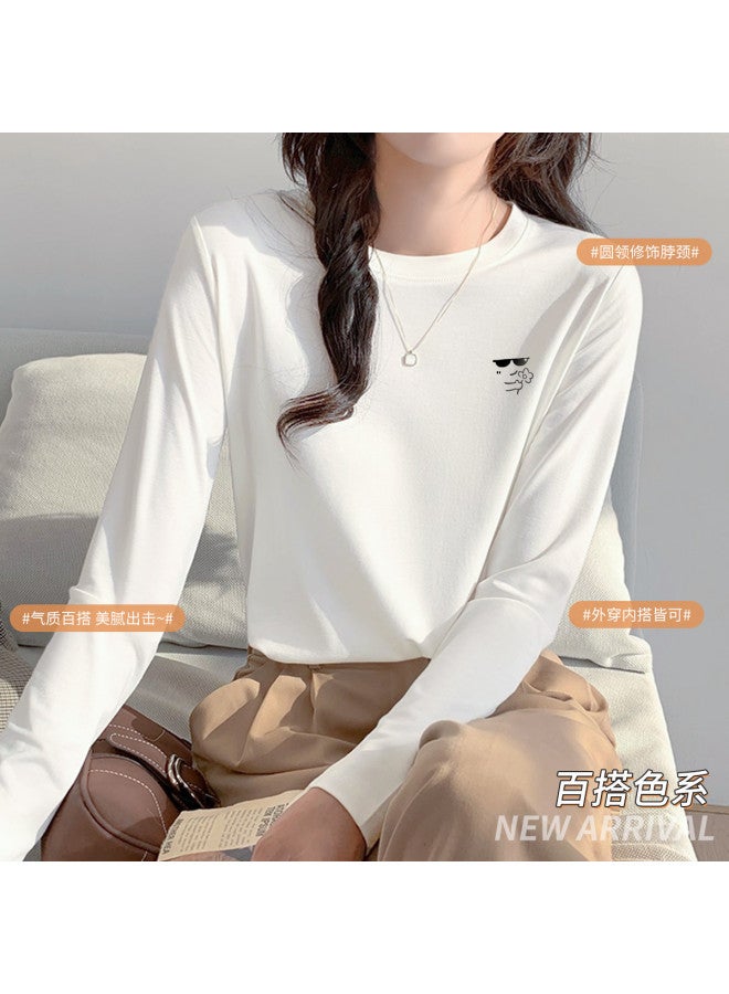 LANG SHA Women'S Long Sleeve Round Neck T-Shirt, Versatile Solid Color Print Base Layer Top, T-Shirt For Women - Image 3