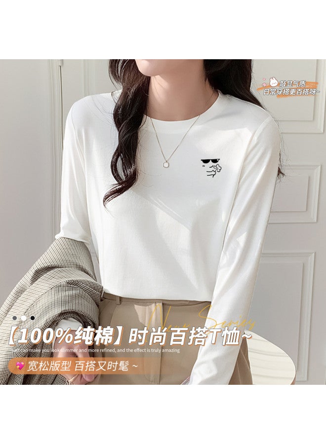 LANG SHA Women'S Long Sleeve Round Neck T-Shirt, Versatile Solid Color Print Base Layer Top, T-Shirt For Women - Image 2