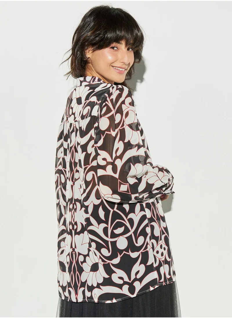 تواكستريمز Puff Sleeves Printed Shirt