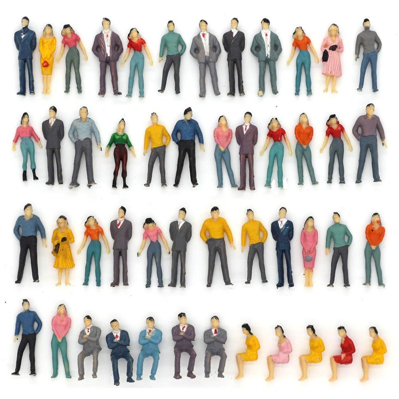 CWBPING 50pcs Building Model Trains Layout 1:50 Painted Figures O Scale Sitting and Standing People Assorted Pose - Image 1