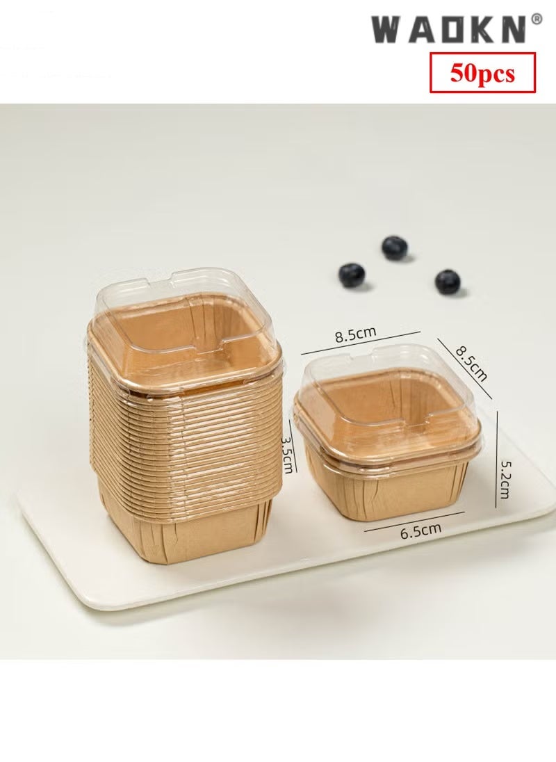 WAOKN 50-Piece Disposable Square Paper Cups With LIDS, Cupcake Special Cake Box Packaging Box - Image 1