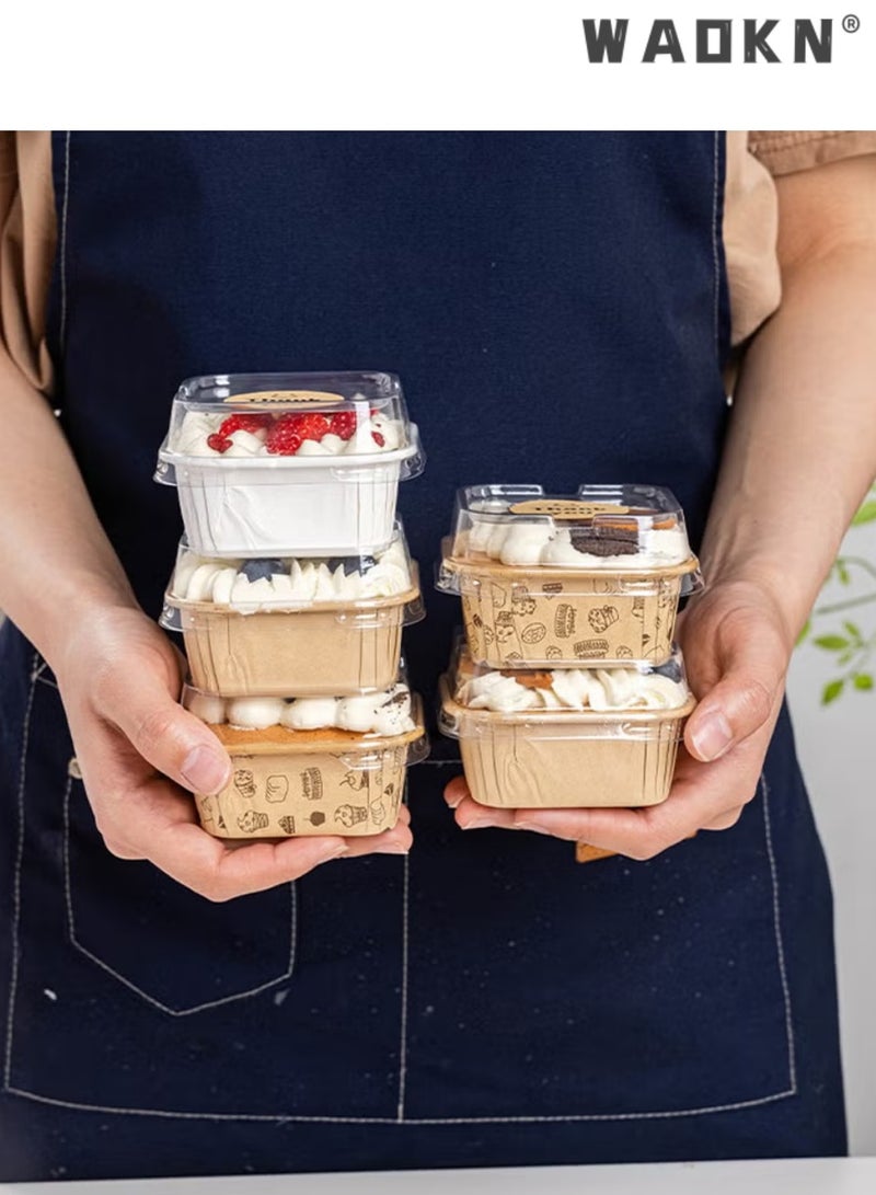 WAOKN 50-Piece Disposable Square Paper Cups With LIDS, Cupcake Special Cake Box Packaging Box - Image 2