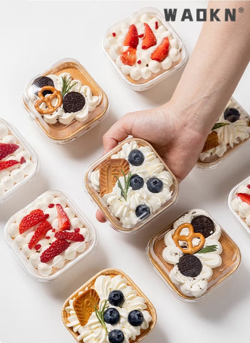 WAOKN 50-Piece Disposable Square Paper Cups With LIDS, Cupcake Special Cake Box Packaging Box - Image 4