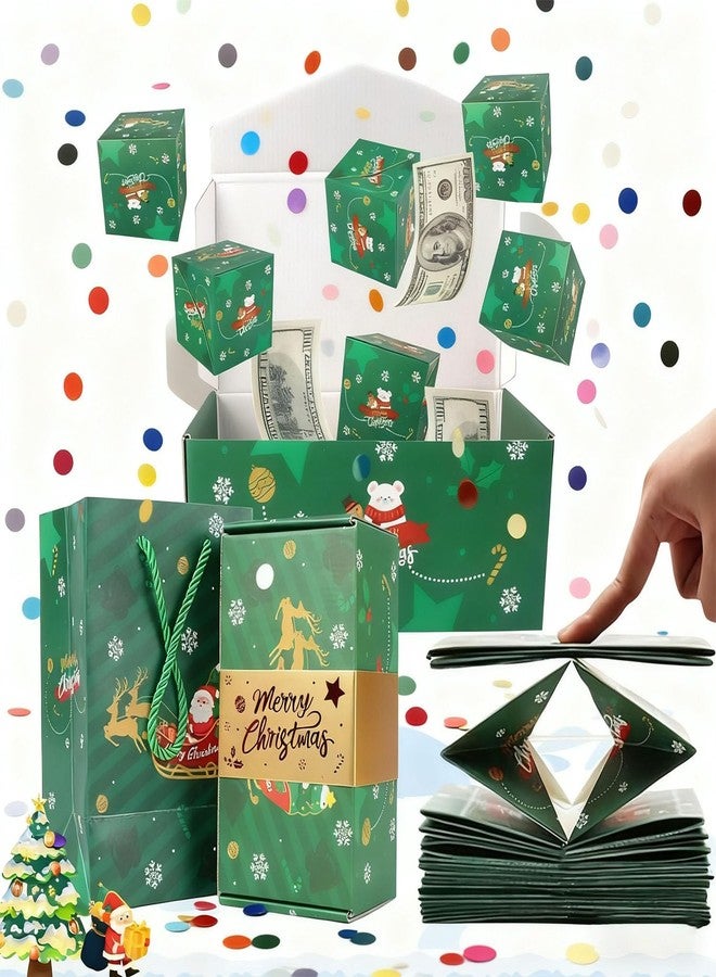 BOVVSKY 16PCS Surprise Gift Box Explosion for Money, Merry Christmas Surprise Gift Box Explosion for Money, Christmas Cash Luxury Folding Pop-Up SurpriseBox (Green - Image 1