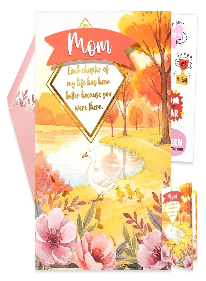 Decorably Gold-Foiled 5x7in Handmade Individual Mothers Day Card with Flower & Red Banner Cutouts with Envelope & Stickers for Birthday, Anniversary, Thank You, All Occasion, Printed Message Inside - Image 1