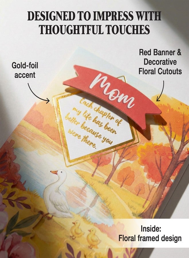 Decorably Gold-Foiled 5x7in Handmade Individual Mothers Day Card with Flower & Red Banner Cutouts with Envelope & Stickers for Birthday, Anniversary, Thank You, All Occasion, Printed Message Inside - Image 3