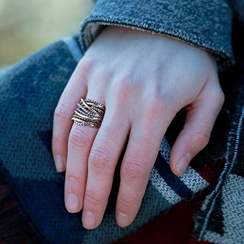Mytys Gold and Silver Statement Rings for Women Wire Intertwined Design 14K Gold Plated Silver Band Ring Wide Index Finger Rings Costume Jewelry (Gold & Silver, 8) - Image 4
