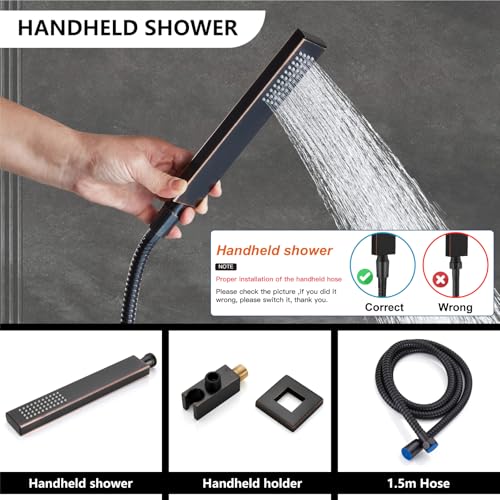 Midanya Shower Faucet Set,Wall Mount Shower System with Square Rain Shower Head and Hand Sprayer, Rough-in Valve Body and Trim Kit Included,10 Inch,Oil Rubbed Bronze - Image 5