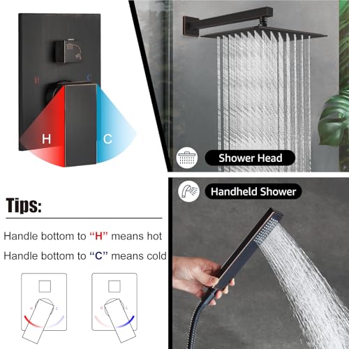 Midanya Shower Faucet Set,Wall Mount Shower System with Square Rain Shower Head and Hand Sprayer, Rough-in Valve Body and Trim Kit Included,10 Inch,Oil Rubbed Bronze - Image 4