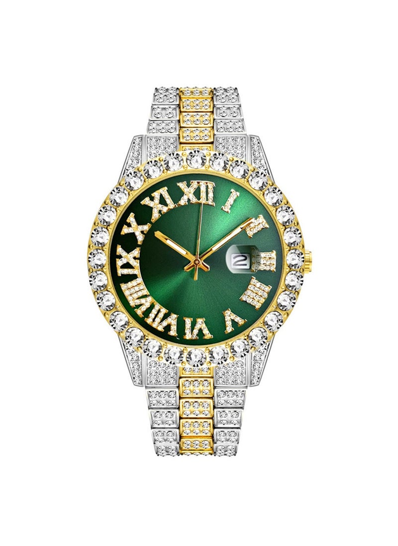Hip Hop Fashion Chain Watch  Bracelet Set Between Golden Green Face Single