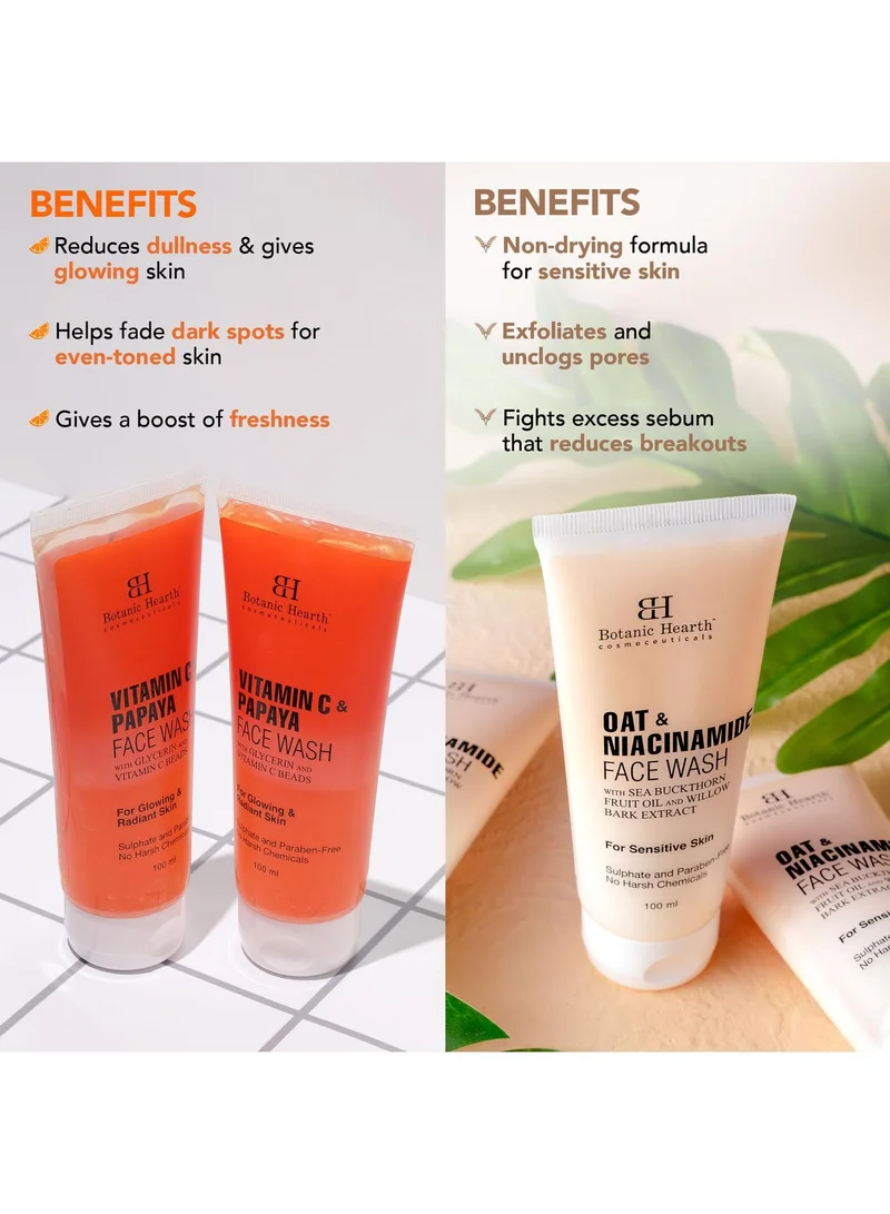 Botanic Hearth Botanic Hearth Papaya & Vitamin C Face Wash Set of 2 (100 ml each) with Oat & Niacinamide – Gentle Cleansing for Radiant Skin