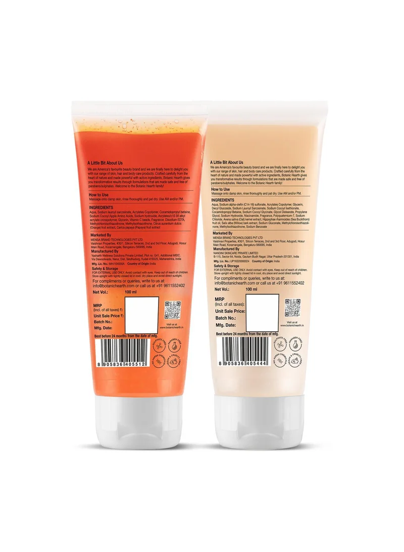 Botanic Hearth Botanic Hearth Papaya & Vitamin C Face Wash Set of 2 (100 ml each) with Oat & Niacinamide – Gentle Cleansing for Radiant Skin