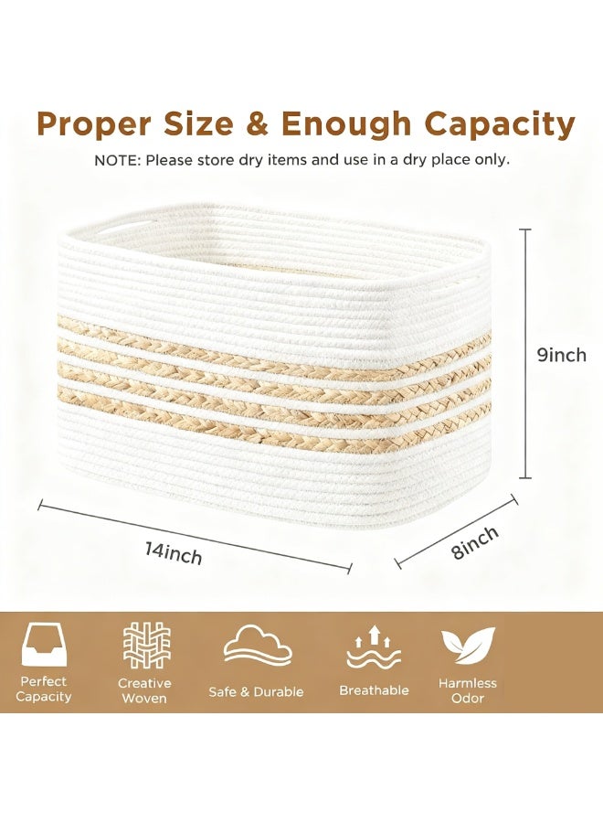 HOMESTAR Woven Cotton Rope Basket with Handles - Rectangle Organizing Bin for Toys, Towels & Small Items, Non-Toxic Home Storage - Image 2