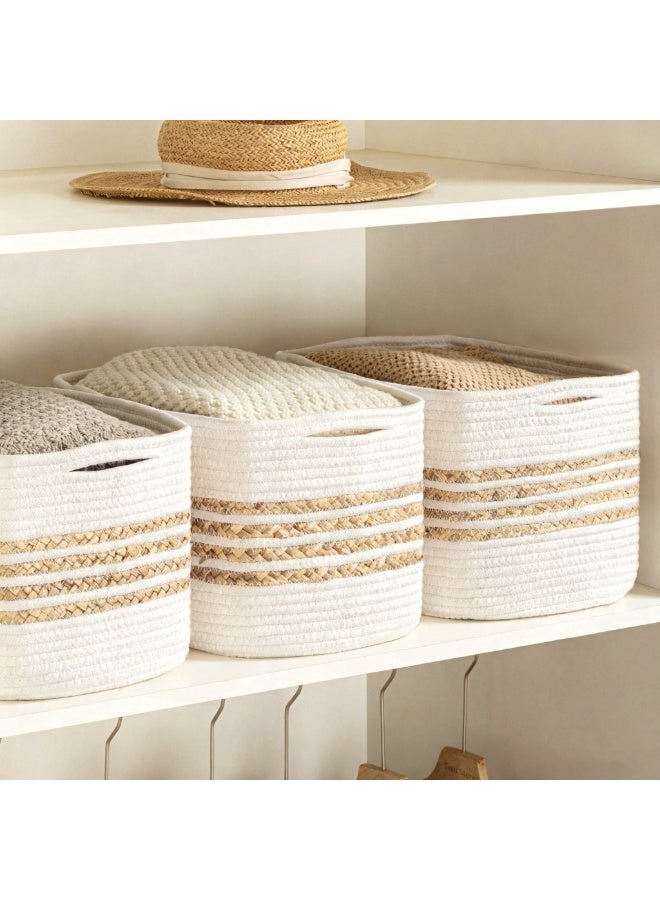 HOMESTAR Woven Cotton Rope Basket with Handles - Rectangle Organizing Bin for Toys, Towels & Small Items, Non-Toxic Home Storage - Image 5