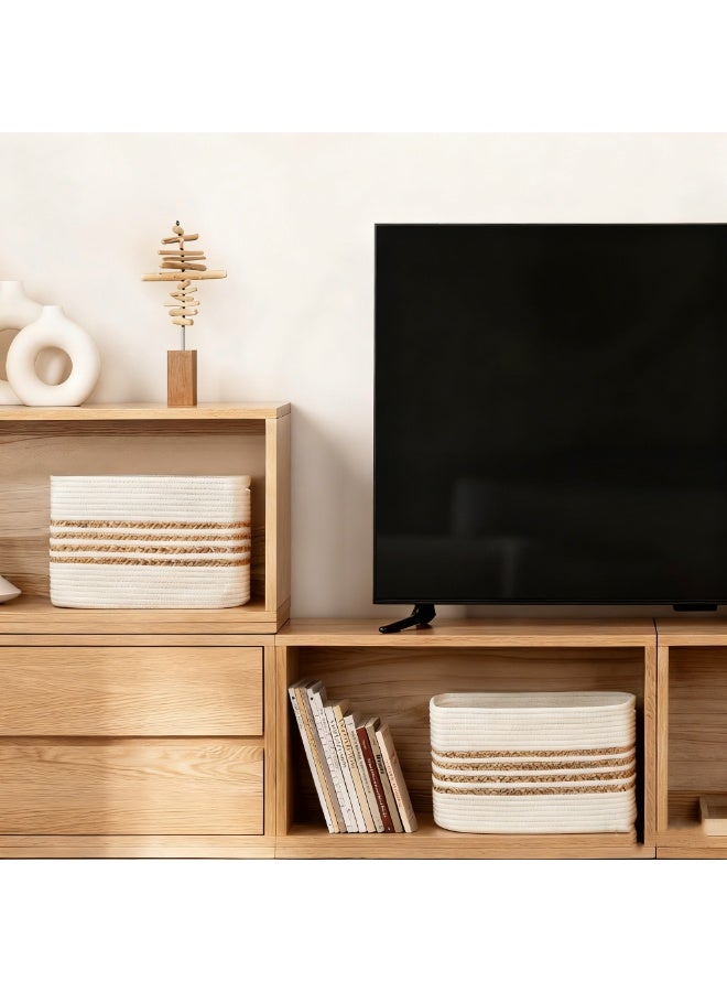 HOMESTAR Woven Cotton Rope Basket with Handles - Rectangle Organizing Bin for Toys, Towels & Small Items, Non-Toxic Home Storage - Image 4