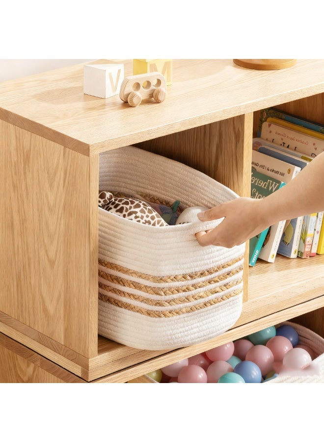 HOMESTAR Woven Cotton Rope Basket with Handles - Rectangle Organizing Bin for Toys, Towels & Small Items, Non-Toxic Home Storage - Image 3