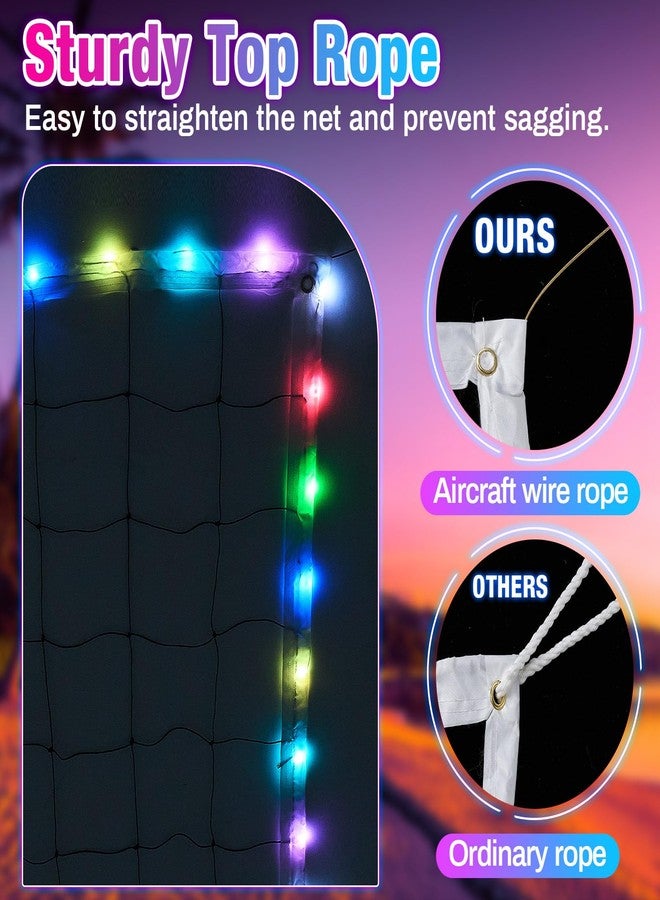 WinnerWhy شبكة كرة طائرة احترافية بإضاءة LED مع كابل فولاذي، مقاس 31.2 × 3.3 قدم، شبكة كرة طائرة محمولة مضيئة للاستخدام الخارجي مع جهاز تحكم عن بعد، تتوهج في الظلام، مثالية للعب في الفناء الخلفي أو الشاطئ أو المسبح أو في الهواء الطلق - Image 3