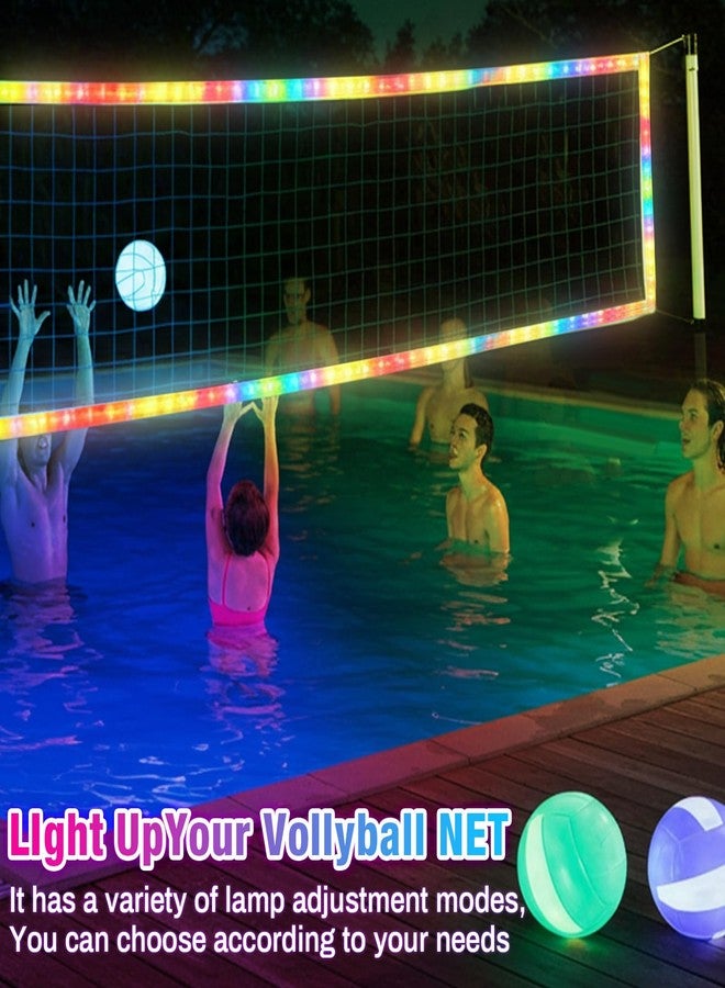 WinnerWhy شبكة كرة طائرة احترافية بإضاءة LED مع كابل فولاذي، مقاس 31.2 × 3.3 قدم، شبكة كرة طائرة محمولة مضيئة للاستخدام الخارجي مع جهاز تحكم عن بعد، تتوهج في الظلام، مثالية للعب في الفناء الخلفي أو الشاطئ أو المسبح أو في الهواء الطلق - Image 4