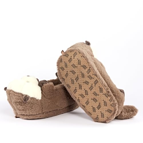 ooohyeah Otter Plush Slippers for Women, Funny Cozy Warm Slippers with Grippers, Abe the Otter, size 9-10 - Image 5