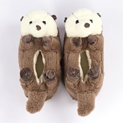 ooohyeah Otter Plush Slippers for Women, Funny Cozy Warm Slippers with Grippers, Abe the Otter, size 9-10 - Image 4