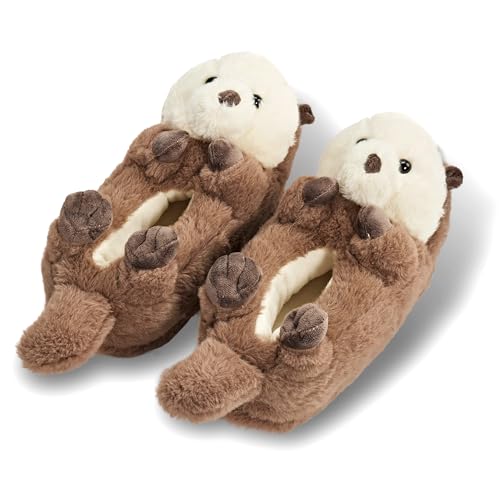 ooohyeah Otter Plush Slippers for Women, Funny Cozy Warm Slippers with Grippers, Abe the Otter, size 9-10 - Image 1