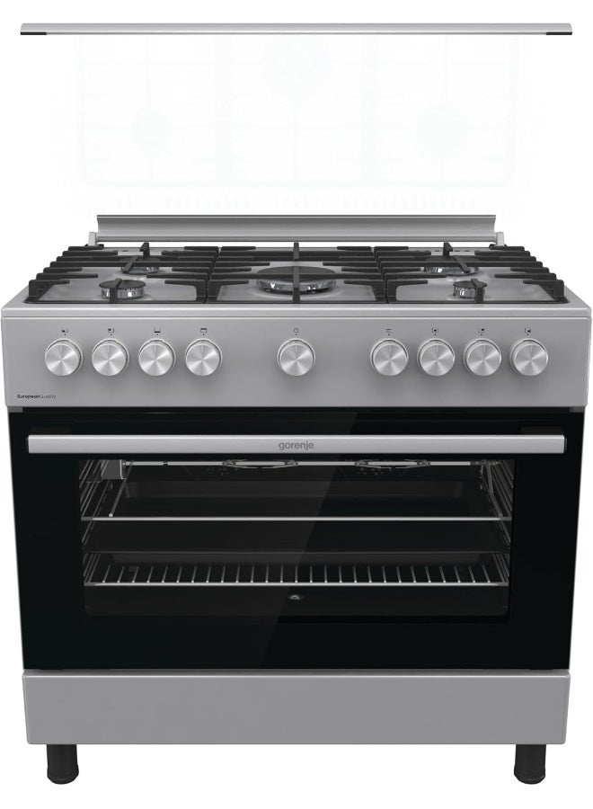 Gorenje 90 cm Freestanding Gas Cooker GGI9B20S – 5-Burner Hob with Triple Ring Burner, 105L Fan-Assisted Oven, EcoClean Enamel, and Stainless Steel Finish GGI9B20S silver - Image 1