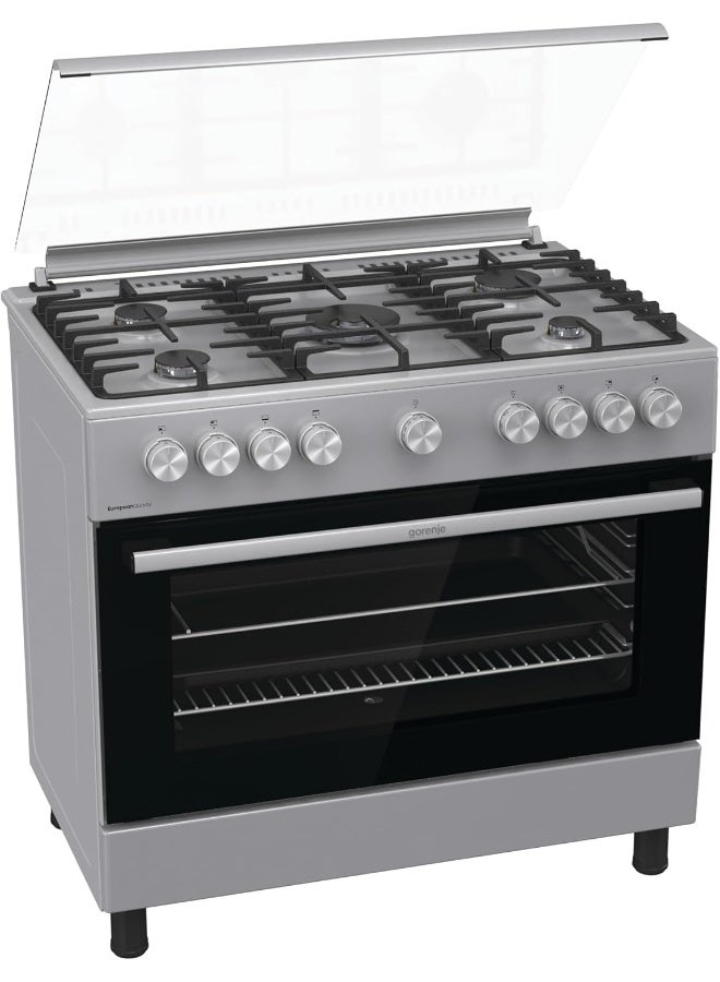 Gorenje 90 cm Freestanding Gas Cooker GGI9B20S – 5-Burner Hob with Triple Ring Burner, 105L Fan-Assisted Oven, EcoClean Enamel, and Stainless Steel Finish GGI9B20S silver - Image 3