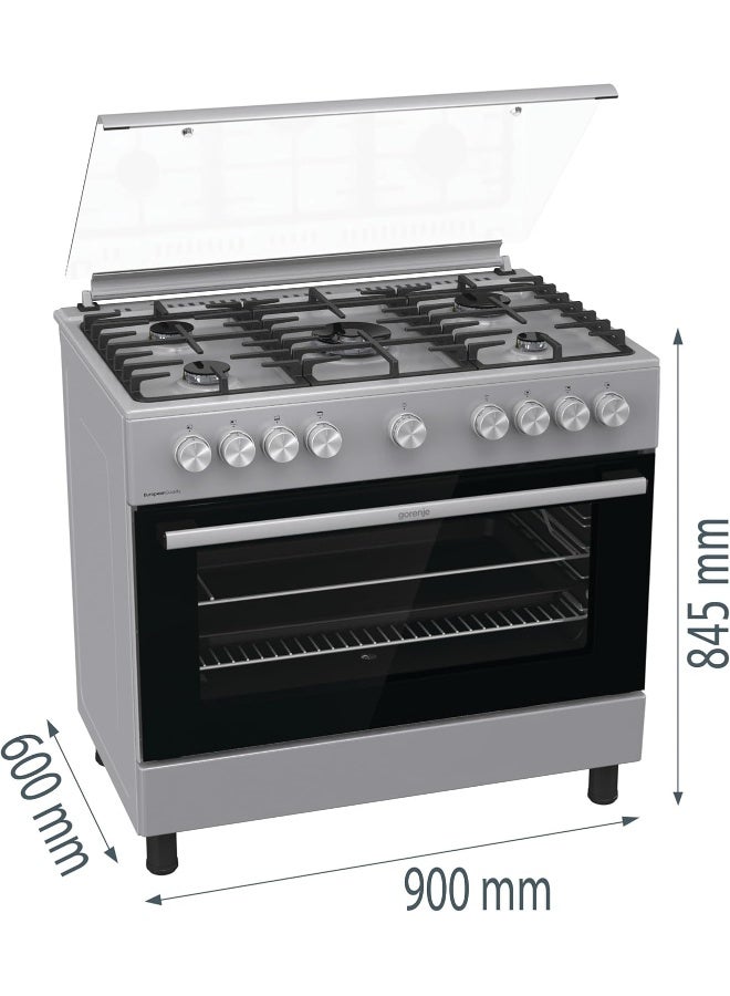 Gorenje 90 cm Freestanding Gas Cooker GGI9B20S – 5-Burner Hob with Triple Ring Burner, 105L Fan-Assisted Oven, EcoClean Enamel, and Stainless Steel Finish GGI9B20S silver - Image 2