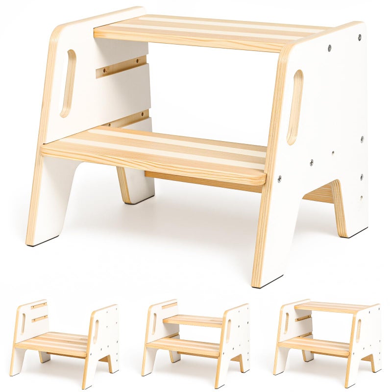 Wingyz Wooden Toddler Step Stool, 3-Height Adjustable Step Stools for Kids with Handles,Potty Stepstool for Bathroom Sink, Kitchen and Bedroom,Gift for Toddlers 1-3 - Image 1