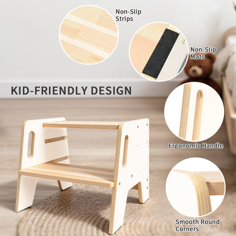 Wingyz Wooden Toddler Step Stool, 3-Height Adjustable Step Stools for Kids with Handles,Potty Stepstool for Bathroom Sink, Kitchen and Bedroom,Gift for Toddlers 1-3 - Image 3