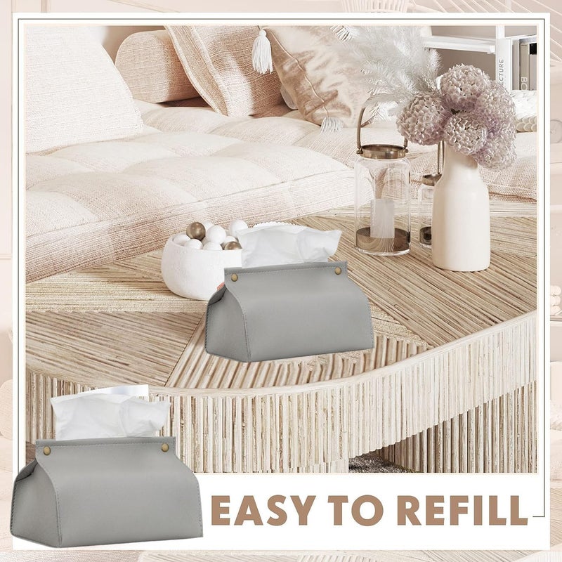 Goodern Polished safe edge Tissue Box Cover Holder,Modern PU Leather Tissue Box Cover Holder Organizer for Bathroom Home Living Room,Bedroom,Kitchen,Vanity Countertop,Office Desk Tissue Box Tissue Cover for Car-Grey Salt resistant coating - Image 4