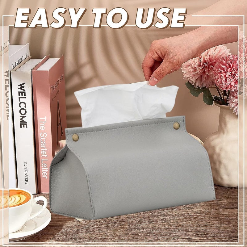 Goodern Polished safe edge Tissue Box Cover Holder,Modern PU Leather Tissue Box Cover Holder Organizer for Bathroom Home Living Room,Bedroom,Kitchen,Vanity Countertop,Office Desk Tissue Box Tissue Cover for Car-Grey Salt resistant coating - Image 3
