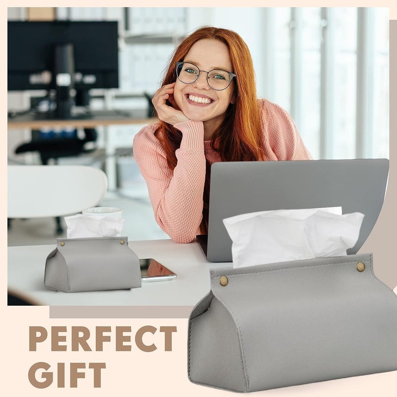 Goodern Polished safe edge Tissue Box Cover Holder,Modern PU Leather Tissue Box Cover Holder Organizer for Bathroom Home Living Room,Bedroom,Kitchen,Vanity Countertop,Office Desk Tissue Box Tissue Cover for Car-Grey Salt resistant coating - Image 5