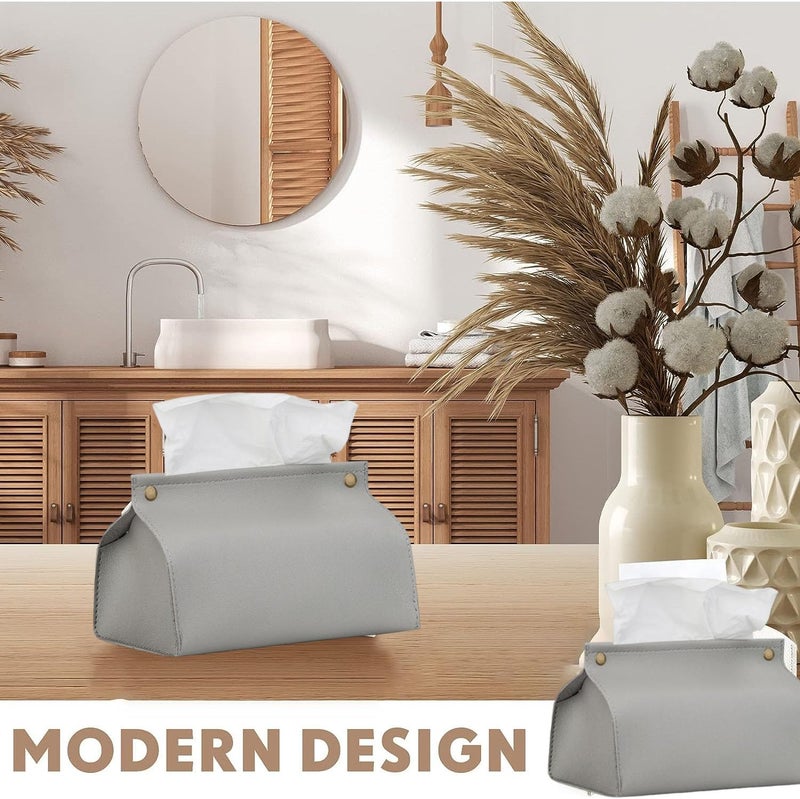 Goodern Polished safe edge Tissue Box Cover Holder,Modern PU Leather Tissue Box Cover Holder Organizer for Bathroom Home Living Room,Bedroom,Kitchen,Vanity Countertop,Office Desk Tissue Box Tissue Cover for Car-Grey Salt resistant coating - Image 2