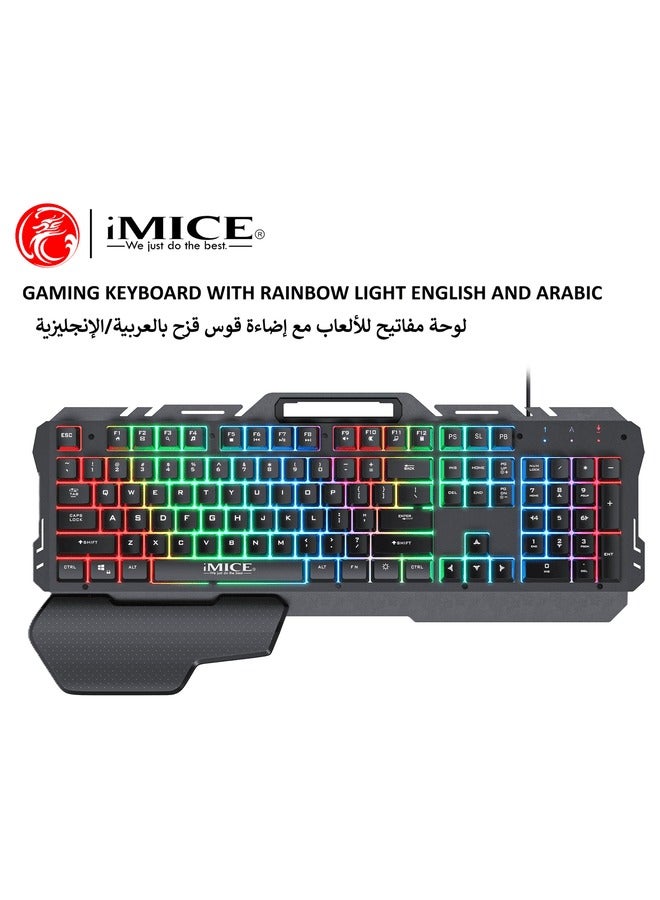 iMice Gaming Keyboard Rainbow RGB Lightning -104 -Key Compact Design with Metal Frame, Wrist Rest, Waterproof Keys & Turbo Shortcuts - Image 1