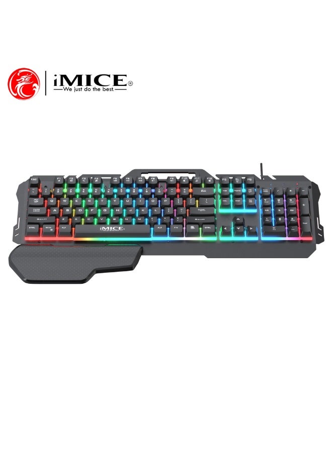iMice Gaming Keyboard Rainbow RGB Lightning -104 -Key Compact Design with Metal Frame, Wrist Rest, Waterproof Keys & Turbo Shortcuts - Image 3