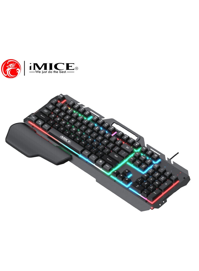 iMice Gaming Keyboard Rainbow RGB Lightning -104 -Key Compact Design with Metal Frame, Wrist Rest, Waterproof Keys & Turbo Shortcuts - Image 2