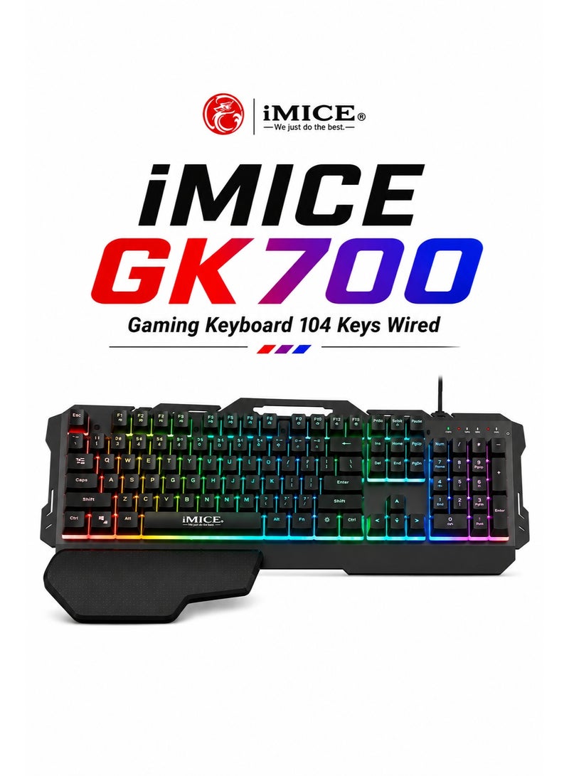 iMice Gaming Keyboard Rainbow RGB Lightning -104 -Key Compact Design with Metal Frame, Wrist Rest, Waterproof Keys & Turbo Shortcuts - Image 1