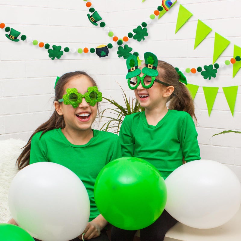 Whaline 8.2Ft St. Patrick's Day Felt Ball Garland String 3D Shamrock Hat Pot Rainbow Hanging Bunting Garland Green Orange Pom Ball Banner for Irish Holiday Home Wall Fireplace Decor - Image 5