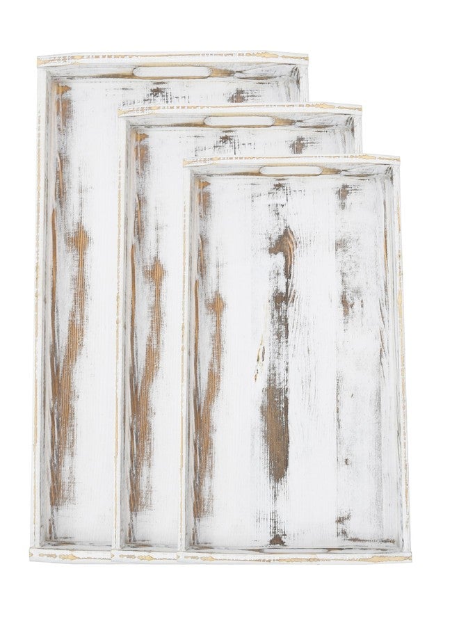 Owlgift Rustic White Wood Serving Trays with Brass Metal Wrap Accents, Set of 3 - Image 4