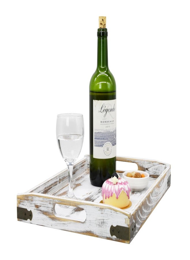 Owlgift Rustic White Wood Serving Trays with Brass Metal Wrap Accents, Set of 3 - Image 5