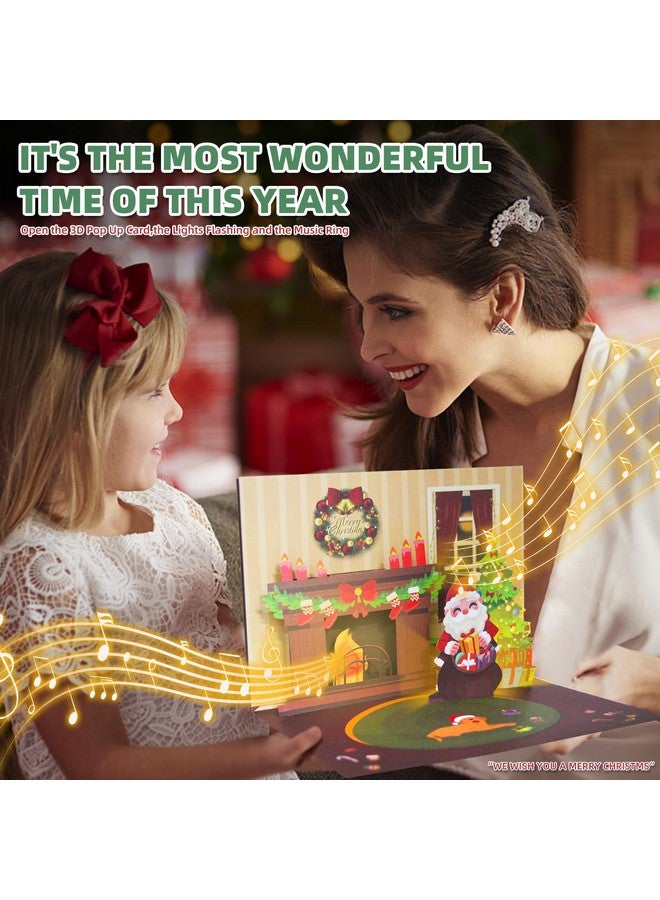 XTF2015 Christmas Card 3D Pop Up Christmas Greeting Card With Christmas Music, Lighting Fireplace Led Christmas Greeting Gift Card With Envelope For Women Men Kids Husband Wife Mom Dad Daughter - Image 3