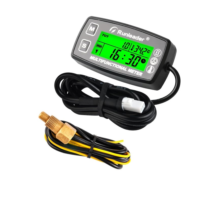 Runleader Digital Tach Hour Meter with Engine Water Oil Temperature Gauge and RPM Alert - Image 1