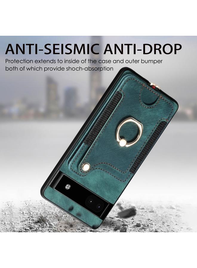 Green Tiger Case For Google Pixel 7a Retro Skin-feel Ring Multi-card RFID Wallet Phone Case - Image 3