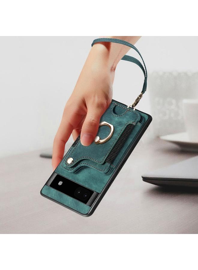 Green Tiger Case For Google Pixel 7a Retro Skin-feel Ring Multi-card RFID Wallet Phone Case - Image 5