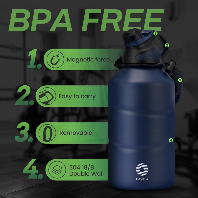 FjBottle Stainless Steel Water Bottle 1.9L Double-Walled with Magnetic Lid, BPA Free Vacuum Insulated Water Bottle, Big Metal Drinking Bottle Large Capacity Jug Leak-Proof for Sports, Camping, Gym - Image 3