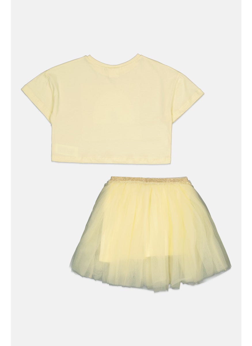 MISS Kids Girl 2 Pieces Sequin T-Shirt and Skirt Set, Yellow  - Image 2