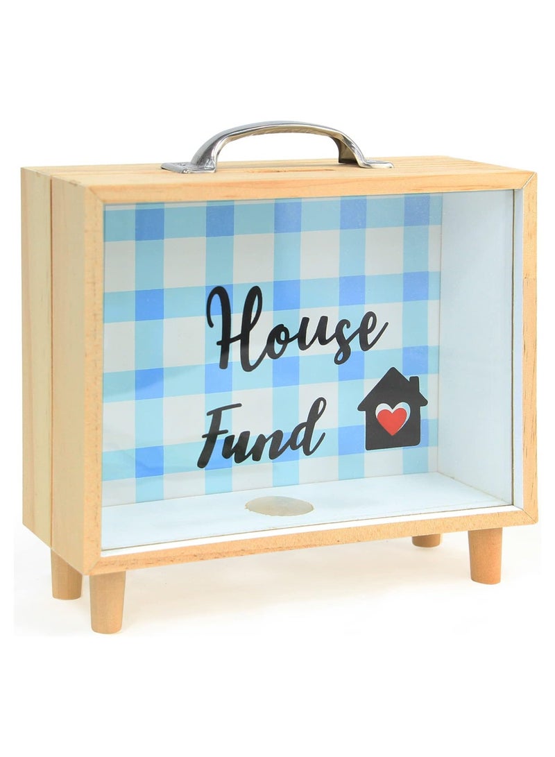 VITION Piggy Bank for Adults, Money Box Coin Money Bank Decorative Shadow Box Wooden Frame Natural Wood (House Fund) - Image 3