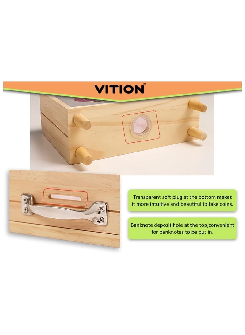 VITION Piggy Bank for Adults, Money Box Coin Money Bank Decorative Shadow Box Wooden Frame Natural Wood (House Fund) - Image 4